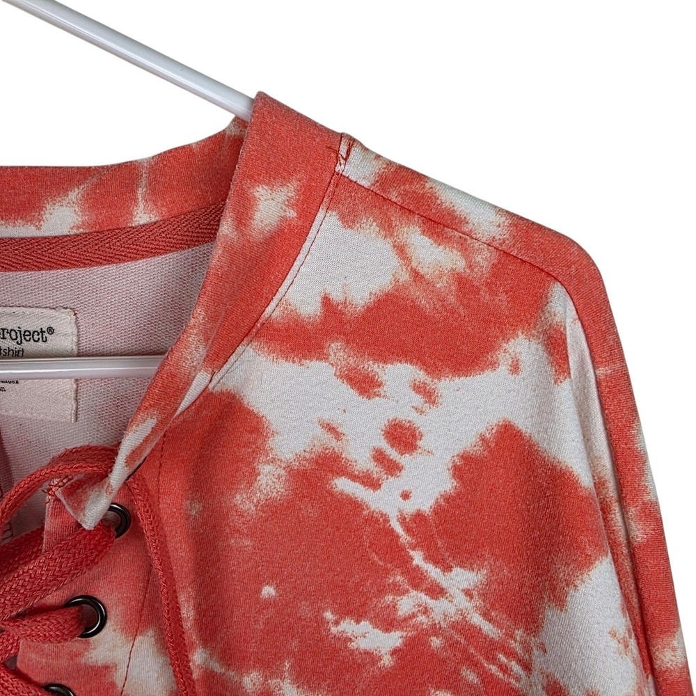 The Sweatshirt Project Lace Up Top Women L Orange Good Tie Dye 3/4 Sleeve - Picture 4 of 11